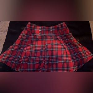 red plaid skirt